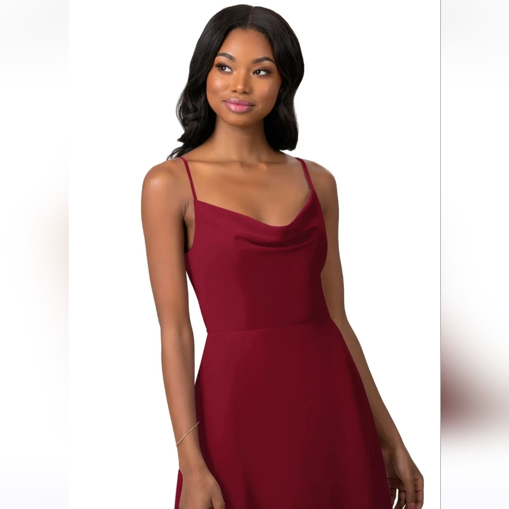 Azazie Daenerys Burgundy Flowy Cowl Chiffon Dress